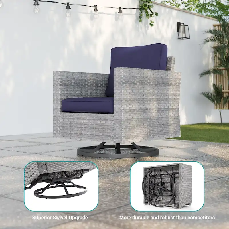 LIVOOSUN 8Pcs Patio Rocking Swivel Chair Sectional Brown Wicker Ottoman Sofa Set