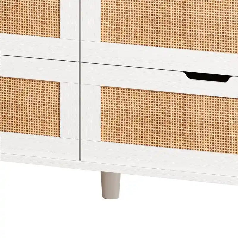 Bohemian Rattan 6-Drawer Sideboard Buffet with Adjustable LED Lights & Power Outlet
