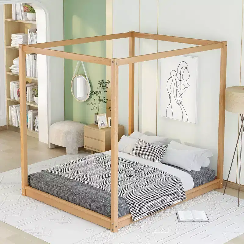 Whisen Queen Size Canopy Platform Bed with Support Legs