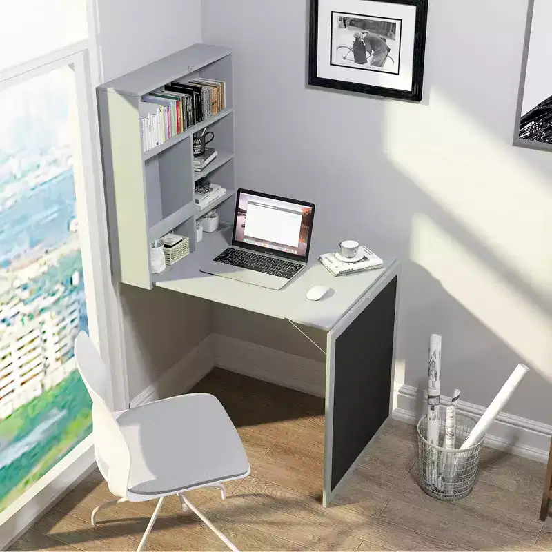 Costway Wall Mounted Table Fold Out Convertible Desk with A Blackboard/Chalkboard Black\Brown\White\Grey