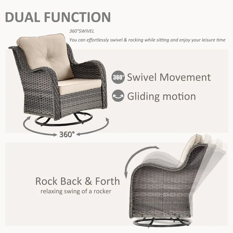 Patio Furniture-11 Piece Wicker Patio Furniture Set with Swivel Chairs