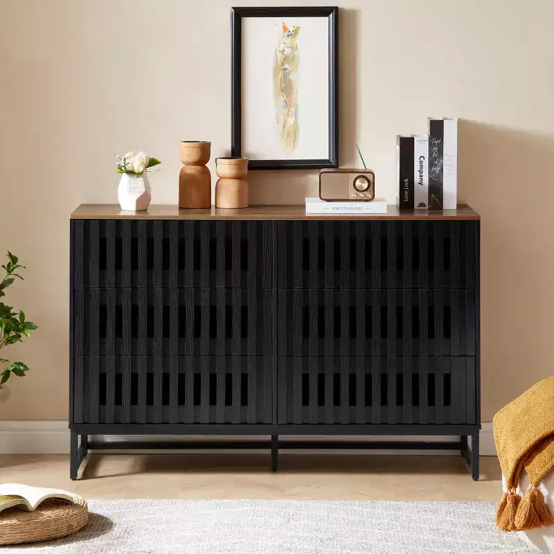 GDFStudio Paloma 47.25'' Modern Slatted Grille Striped 6-Drawer Dresser