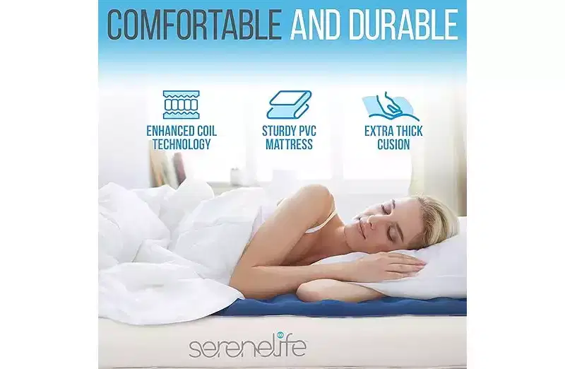 SereneLife EZ Air Mattress with Frame & Rolling Case, Foldable Self-Inflating Air Bed with Built in Pump, Twin