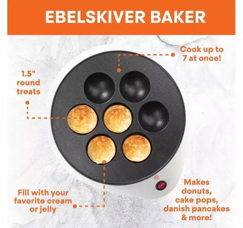 MasterChef Ebelskiver Maker for Baking Ebelskivers, Donut Holes, Cake Pops, & More - Electric Nonstick Baker, Fun Kitchen Appliance