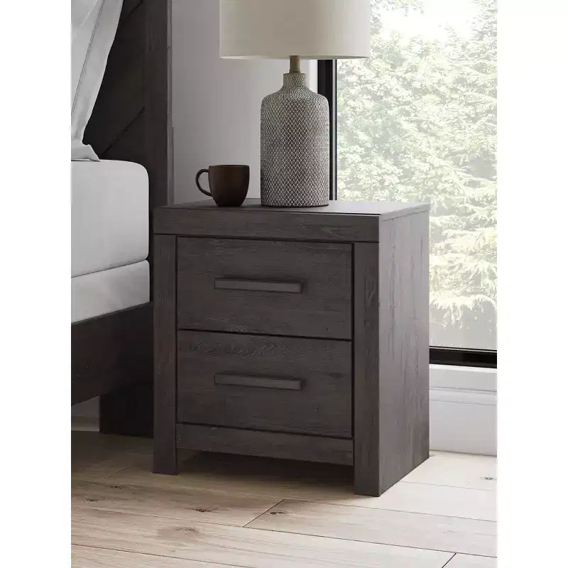 Signature Design by Ashley Prendonea Smooth Gliding 2 Drawer Night Stand, Charcoal
