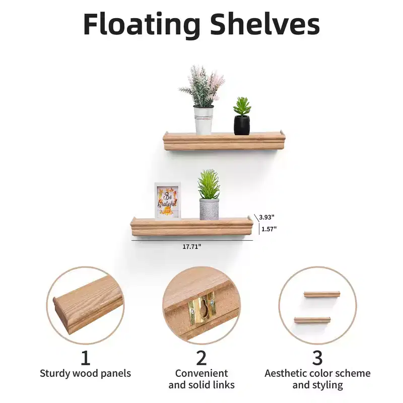 17.9 Maple Floating Shelf C invisible-bracket wood wall mount, perfect bathroom/bedroom/kitchen dcor or book/plant display, easy install.