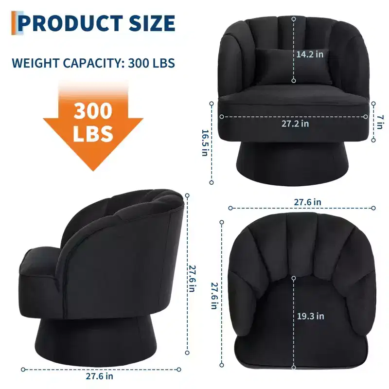 Modern Swivel Barrel Accent Chair, 360 Degree Velvet Upholstered Armchair with Striped Backrest & Plush Padding, Comfy Round Lounge Chair 2 PCS