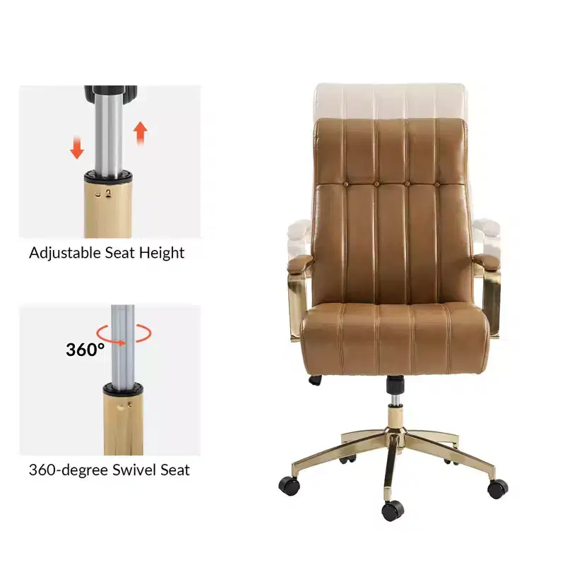 Siivio Modern Leather Swivel Tilting Office Chair with Channel Tufted|HULALA??HOME