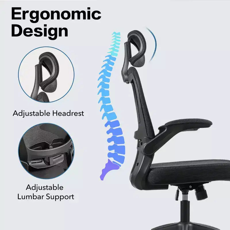 Ergonomic Mesh Office Chair with Headrest, Lumbar Support and Flip-Up Arms