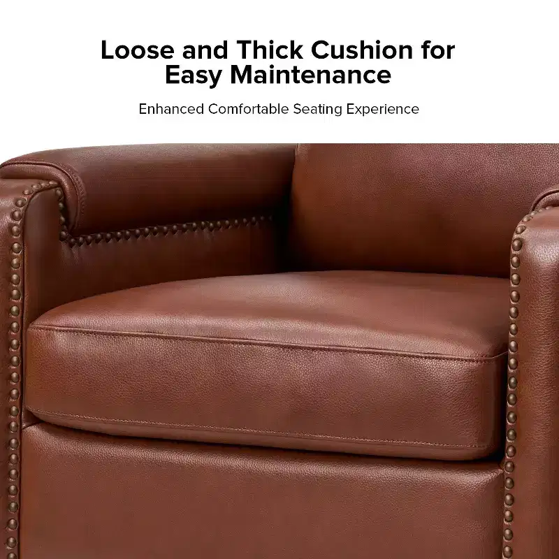 Hellmuth Genuine Leather Armchair with Removable Cushion and Nailhead Trims | HULALA HOME
