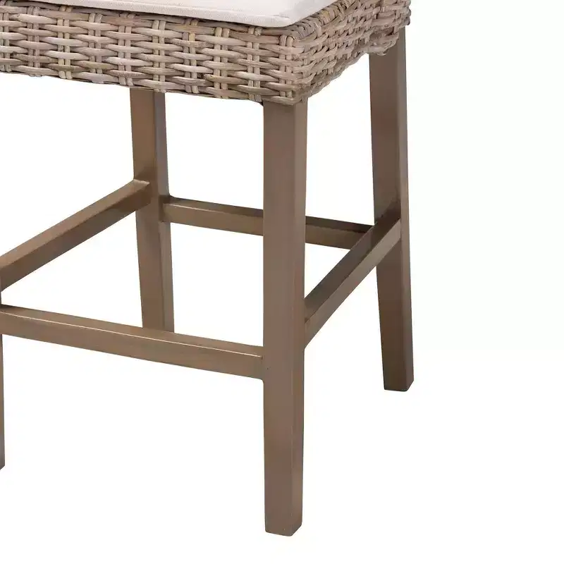 bali & pari Toby Rattan and Mahogany Wood Counter Height Barstool Kubu Gray/Rustic Taupe