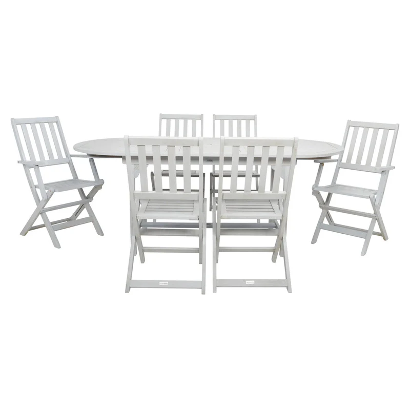 SAFAVIEH Linda 6-Chair 1-Table Extendable Patio Dining Set - 35Wx79Dx30H