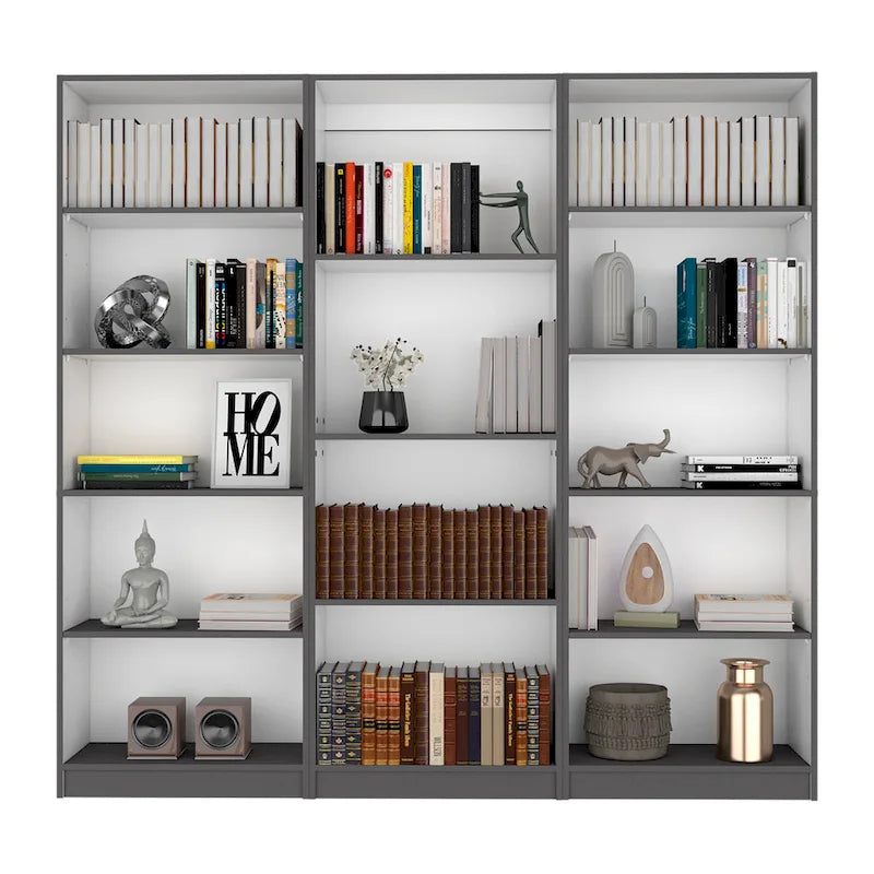 74 Wide 5-Shelf Option B Bookcase Set of 3
