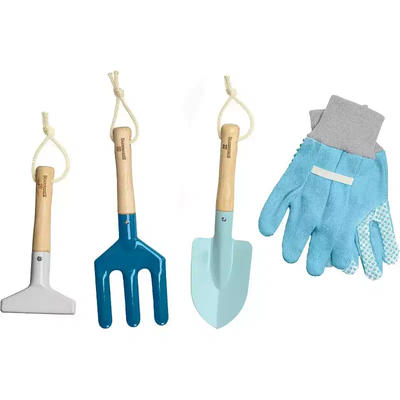 Kinderific Kids Gardening Tool Set STEM Learning Kit with Tote Bag, Spade, Watering Can, Rake, Fork, Trowel & Gloves