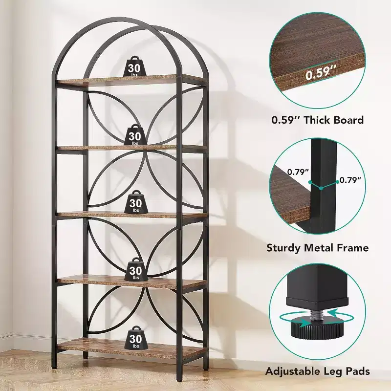 Tribesigns 5-Tier Open Bookshelf, 74.8 Arched Bookcase Display Rack with Metal Frame