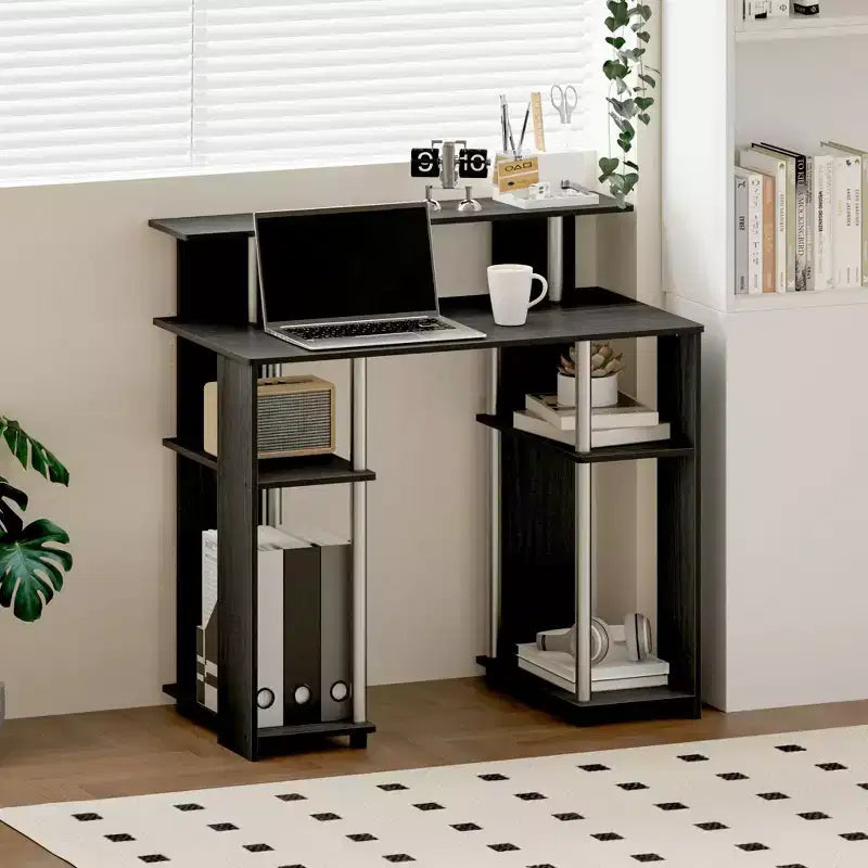 HOMLUX 35 Computer Desk Study Writing Workstation w/ Dual Side Shelves & Elevated Printer Shelf