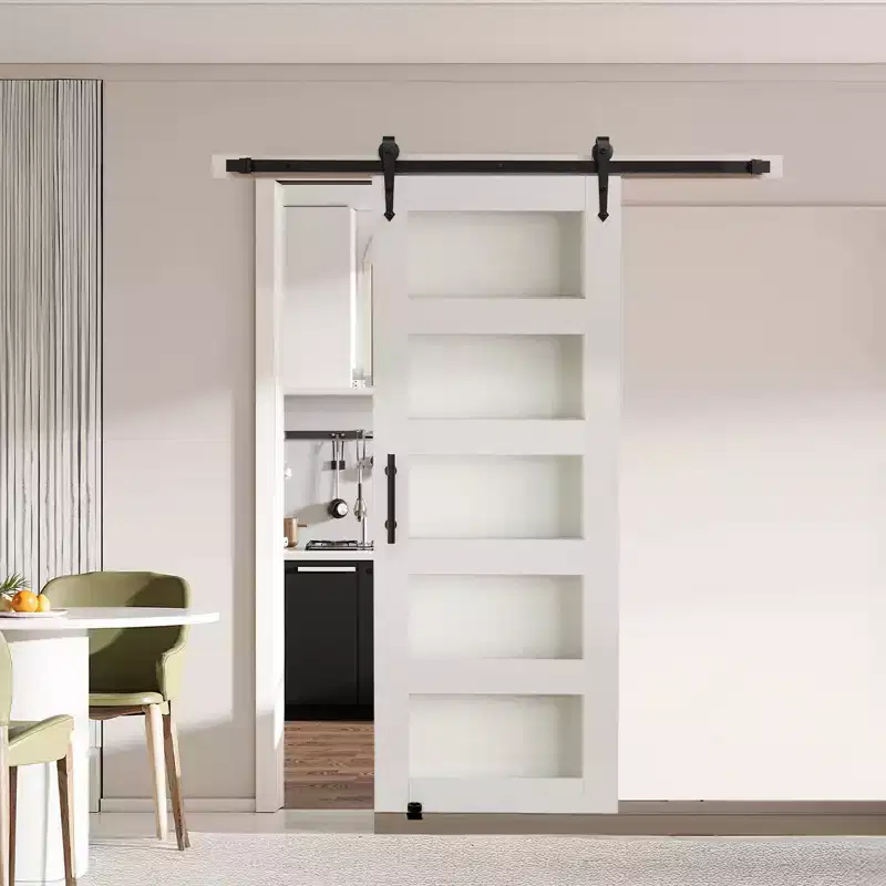 VEVOR Sliding Barn Door, 32 x 84 inch, High-Strength MDF Panel and Glass, Barn Door with Hardware Kit, Water-Proof PVC Surface, H-Frame, White