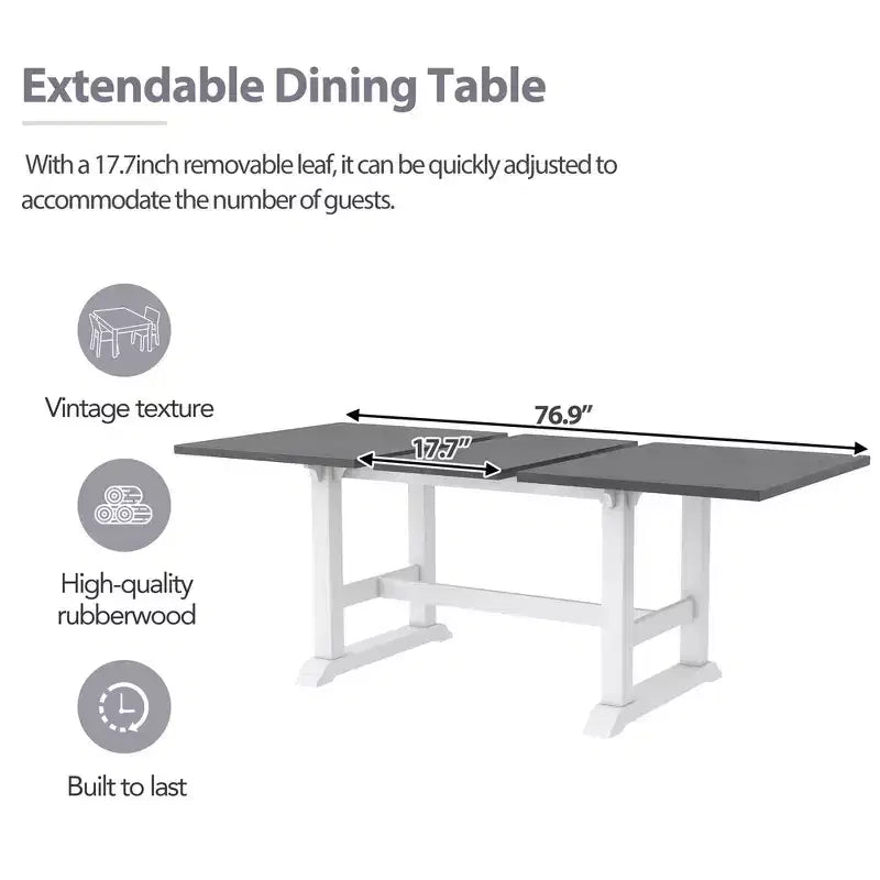 Whisen Updated 6-Piece Rustic Kitchen Extendable Dining Table Set, 76.9 Trestle Dining Table & 4 Upholstered Dining Chairs, 1 Bench