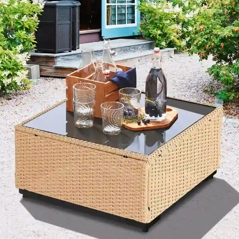 Patio Watcher 7-Piece Patio Yellow Wicker Sectional Seating Group with Cusions and Side Table