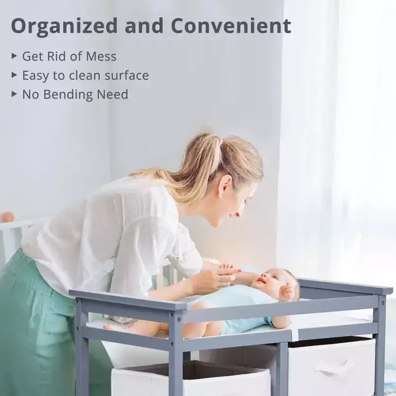 36 Modern Baby Changing Table Dresser with 3 Drawers & Laundry Hamper  Nursery Furniture