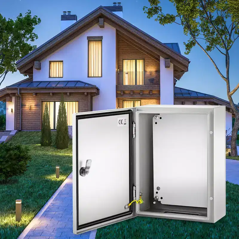 VEVOR Carbon Steel Electrical Box, 16x12x6 inches, Hinged Cover, IP66 Waterproof & Dust Resistant, Includes Mounting Plate, Gray-white