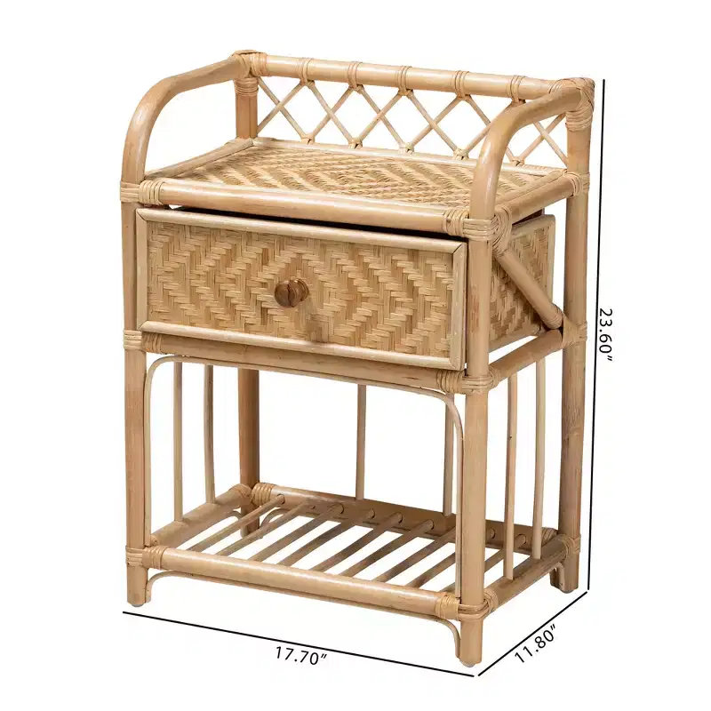 bali & pari Kobie Modern Bohemian Natural Brown Rattan 1-Drawer Nightstand