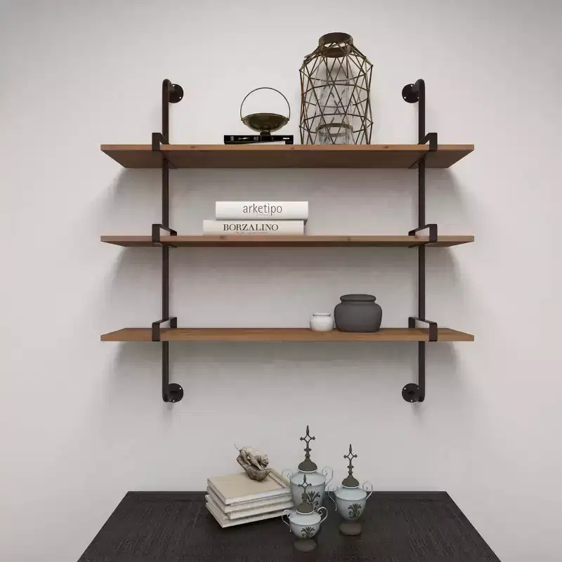 38x38 Wood 3 Level Wall with Metal Brackets Brown - Olivia & May: Industrial Style, No Assembly Required