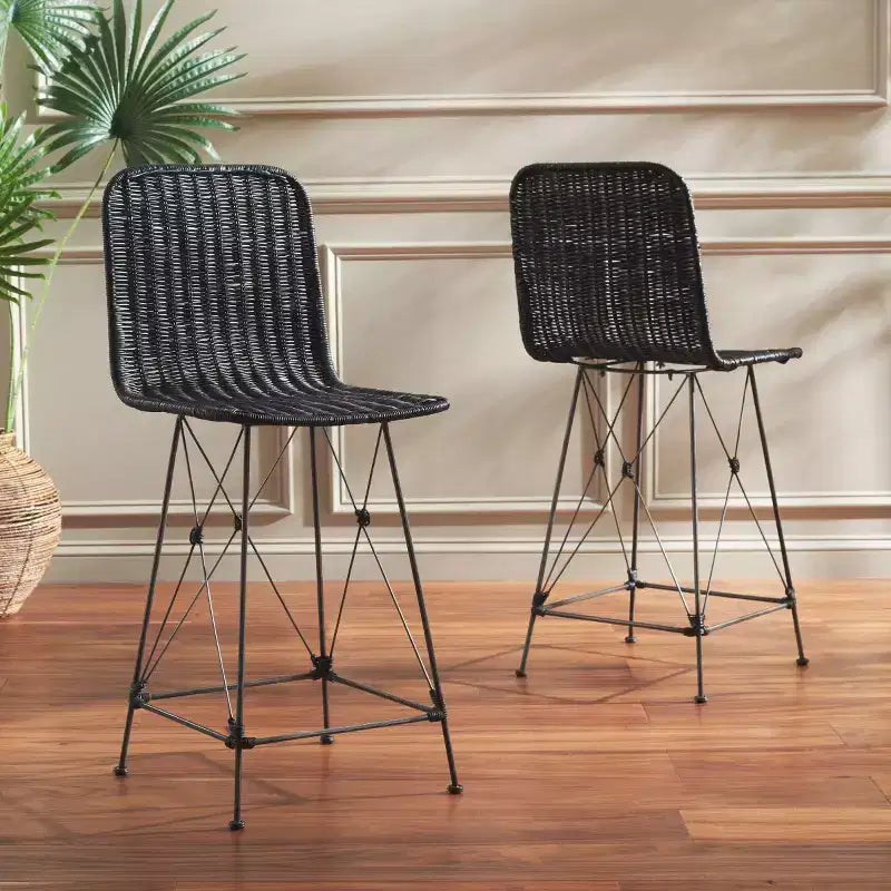 Weaved Rattan Counter Stool Set of 2