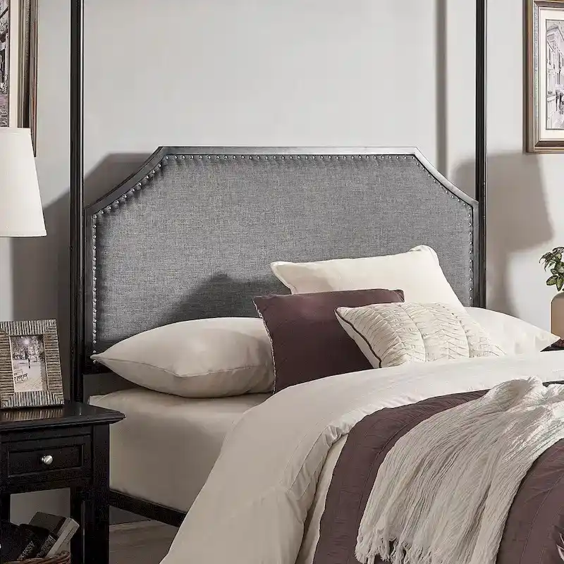 Rayen Grey Upholstered Metal Canopy Queen Bed by iNSPIRE Q Classic