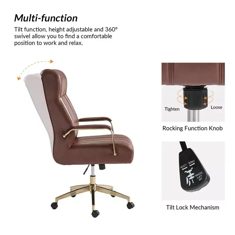Siivio Modern Leather Swivel Tilting Office Chair with Channel Tufted|HULALA??HOME