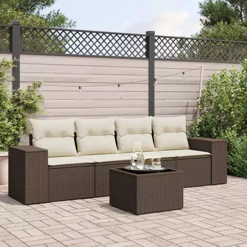 vidaXL 5 Piece Patio Sofa Set with Cushions Brown Poly Rattan