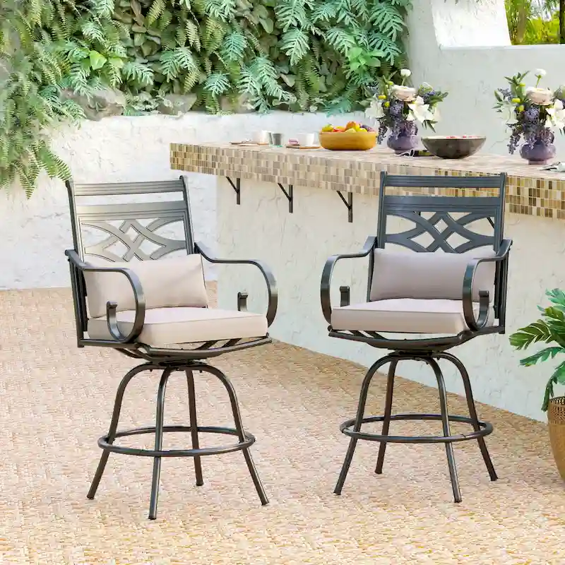 Outdoor Swivel Metal Cushioned Bar Height Patio Chairs Set of 4