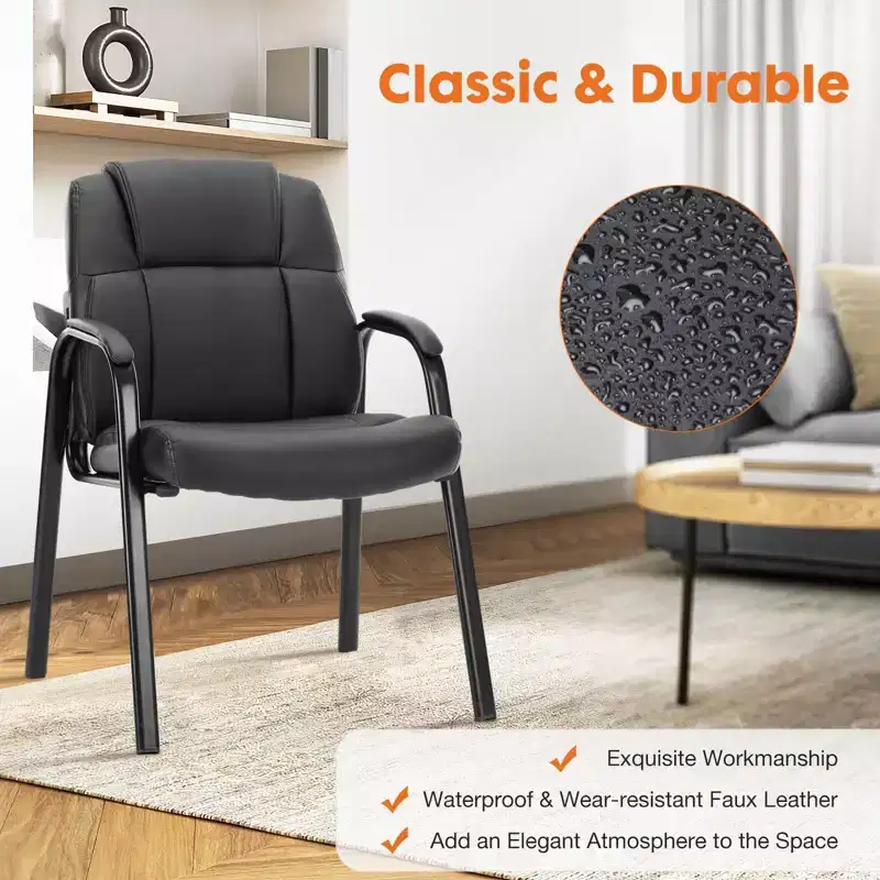 A PU Leather Conference Room Reception Chairs with Padded Arms,No Wheels Executive Office Chair
