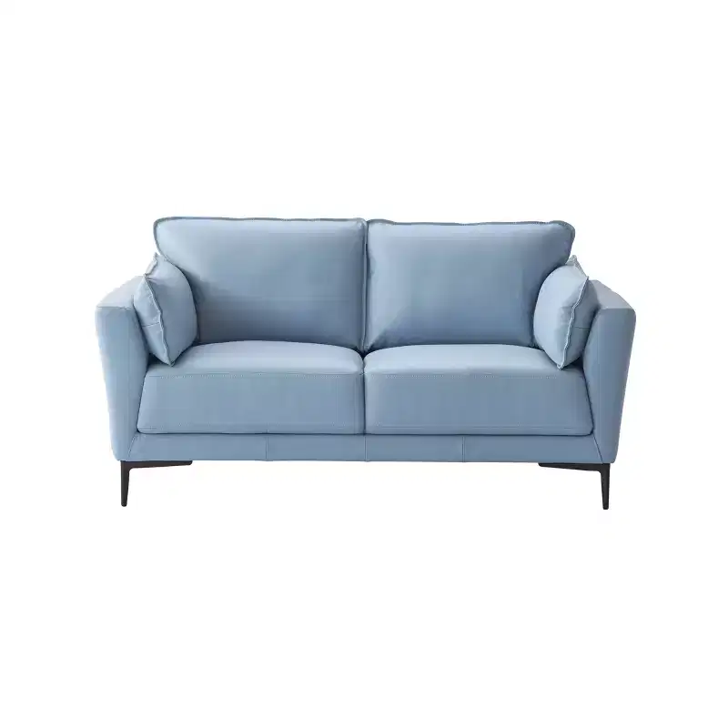 68" Mesut Sofa Light Blue Top Grain Leather with Metal Legs & Nailhead Trim - Acme Furniture