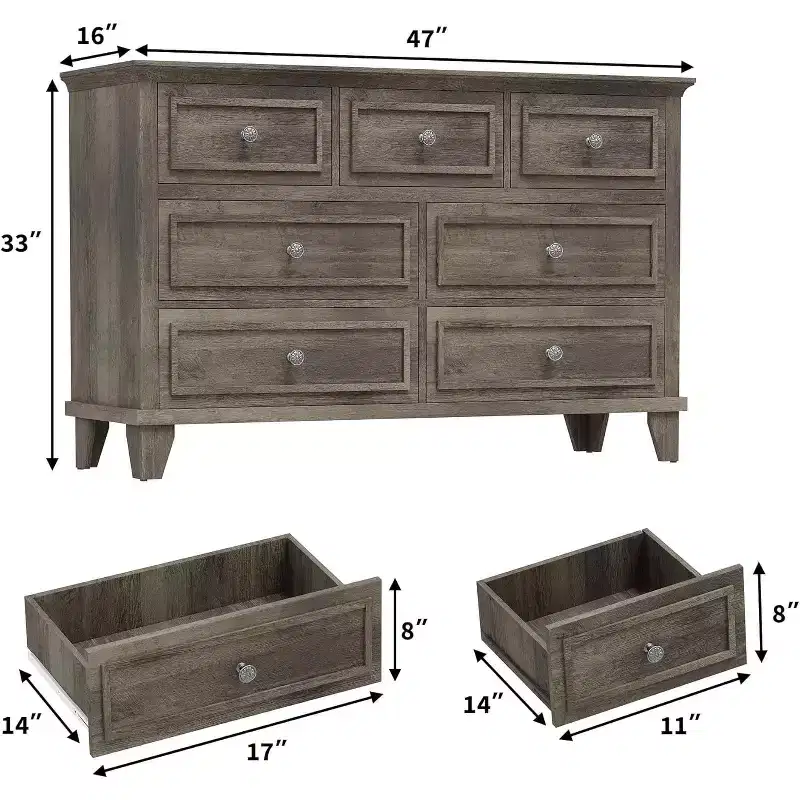 7 Drawer Wooden Dresser - 47