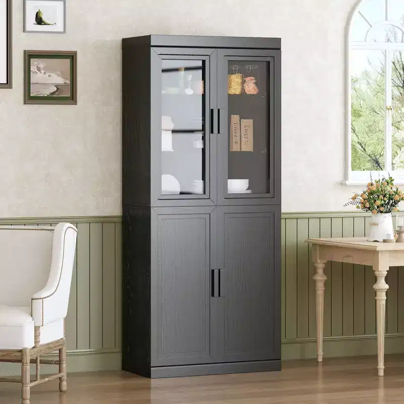 Freestanding Wood Pantry Cabinet Kitchen Storage Organizer With Shelves & Doors Large Capacity