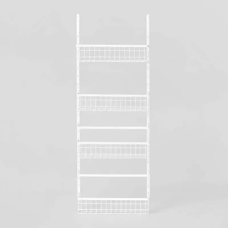 4 Tier Over-The-Door Storage Rack - Brightroom™: Adjustable Shelves, White Steel, Over Door Organizer, 4 Baskets