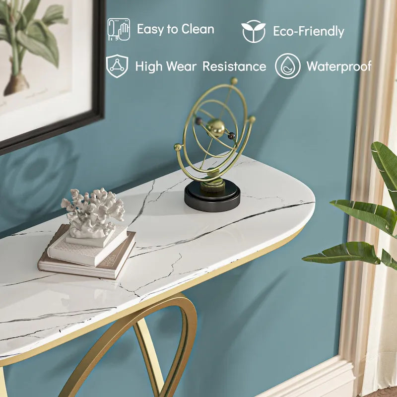 43.3 Inches Console Table with Geometric Base Modern Sofa Table for Entryway Living Room