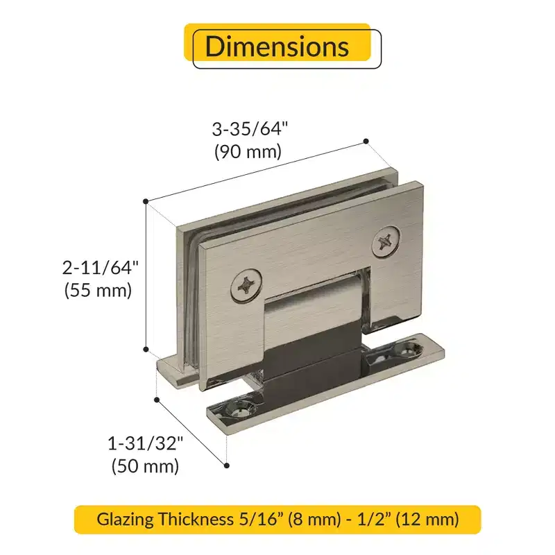 Brixwell 22-244bnK-H Solid Brass Shower Hinge Wall To Glass 90 Degree Square Standard H Back Plate Wall To Glass Type Brushed Nickel Finish