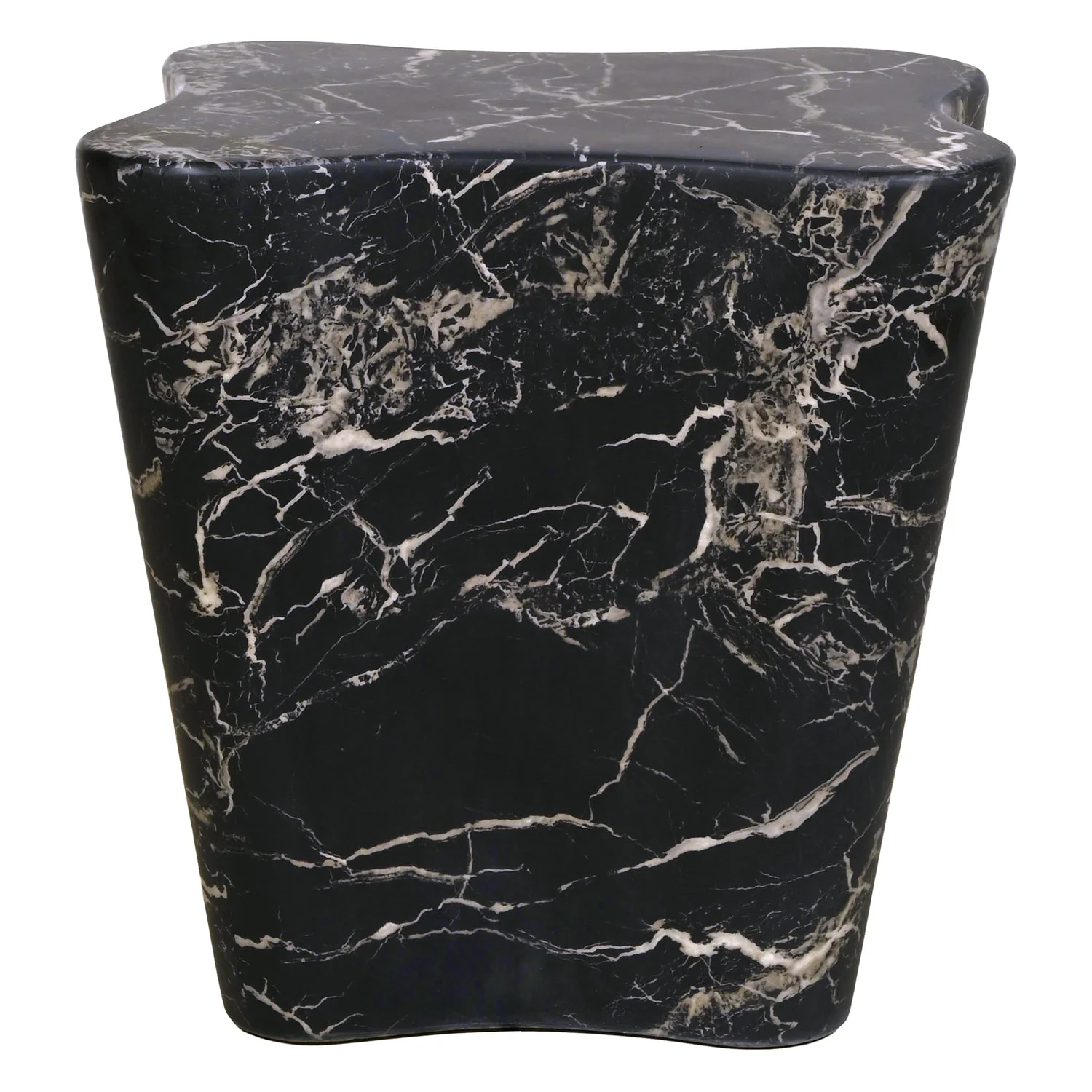 Raw Black Marble Side Table with Angular Hand-Carved Silhouette for Living Rooms