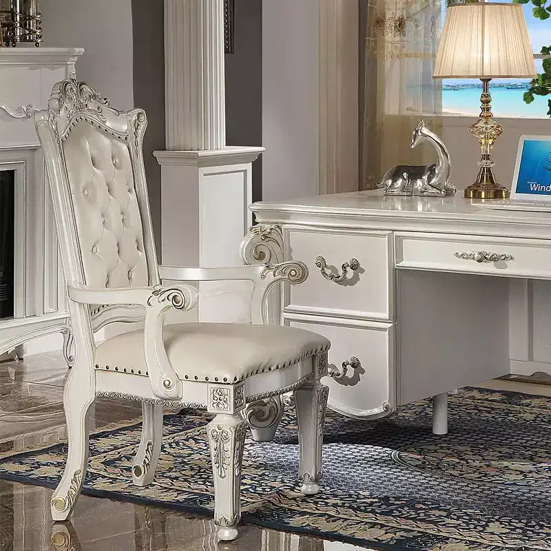 24" Vendome Accent Chair Synthetic Leather/Antique Pearl Finish - Acme Furniture