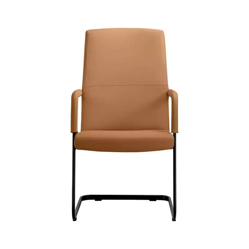 LeisureMod Evander Modern Black Faux Leather Office Chair - Sturdy Sled Base - Ergonomic Desk & Guest Seating