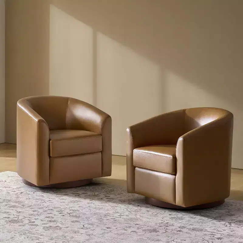 Set of 2 Jessie 30.5 Wide Modern Swivel Barrel Faux Leather Chair with Solid Wood Base|ART OF LIVING DESIGNS