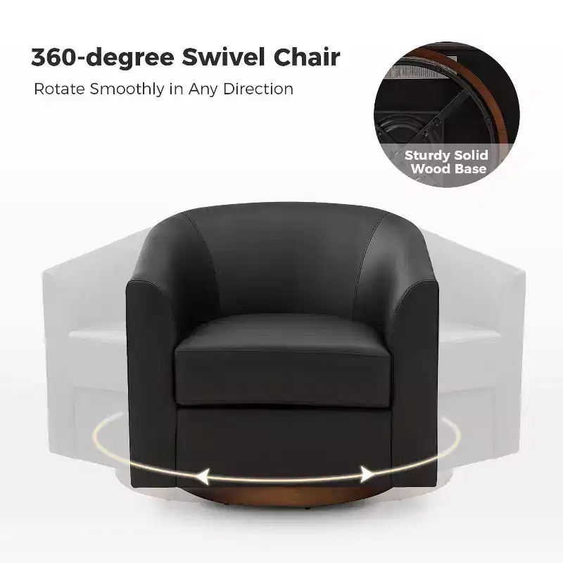 Set of 2 Jessie 30.5 Wide Modern Swivel Barrel Faux Leather Chair with Solid Wood Base|ART OF LIVING DESIGNS