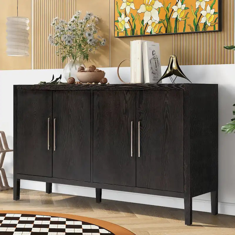 4-Door Sideboard Wooden Cabinet Buffet Storage with Adjustable Shelves