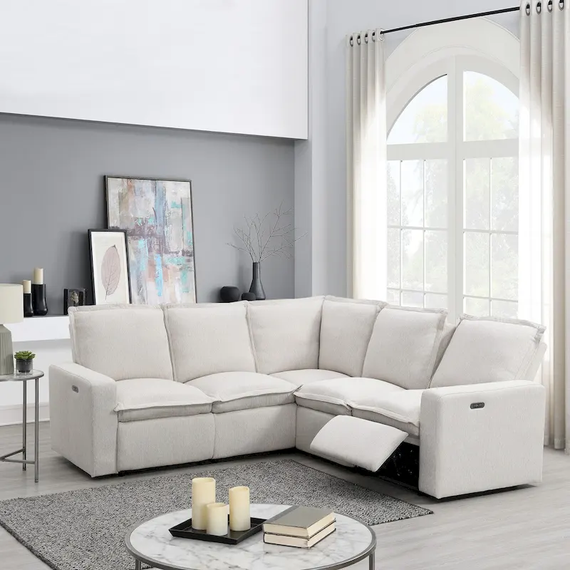 L-Shaped 5-Seater Power Recliner Sofa with USB Port