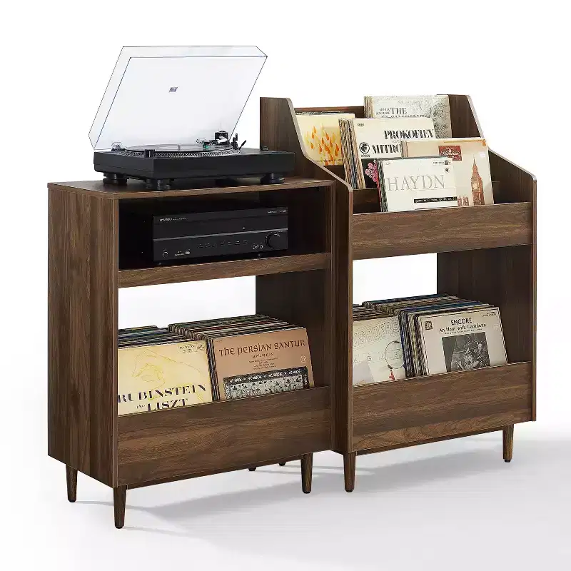 Crosley 56" Liam 2pc Record Player Stand and Vinyl Storage Set Walnut