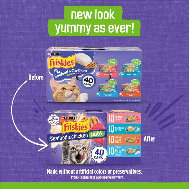 Purina Friskies Paté Tuna, Salmon, Fish & Chicken Favorites Wet Cat Food - 5.5oz/40ct Variety Pack