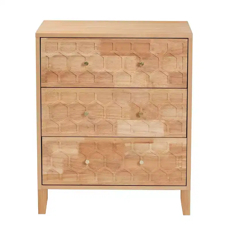 Carved Honeycomb 3 Drawer Chest Natural