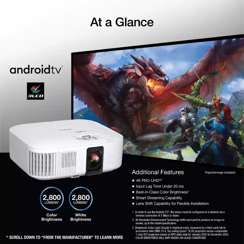 Refurbished: Epson Home Cinema 2350 4K PRO-UHD Smart Streaming Projector - Manufacturer Refurbished